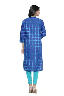 Royal-blue printed cotton cotton-kurtis