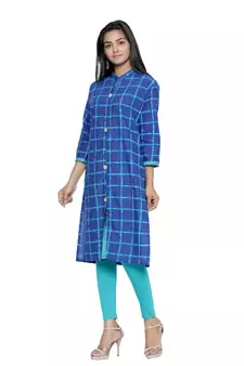 Royal-blue printed cotton cotton-kurtis
