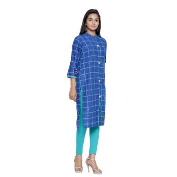Royal-blue printed cotton cotton-kurtis 4