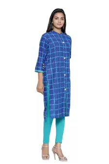 Royal-blue printed cotton cotton-kurtis