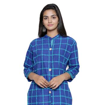 Royal-blue printed cotton cotton-kurtis 5