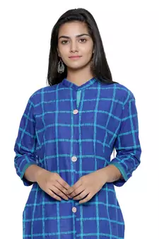 Royal-blue printed cotton cotton-kurtis