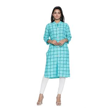 Sea-green printed cotton cotton-kurtis 1