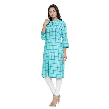 Sea-green printed cotton cotton-kurtis 3