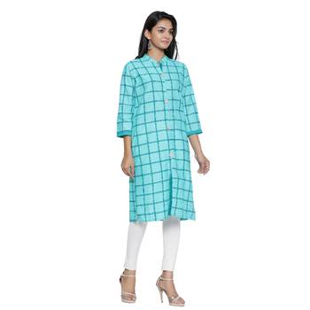 Sea-green printed cotton cotton-kurtis 4