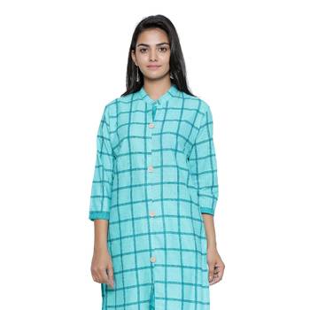 Sea-green printed cotton cotton-kurtis 5