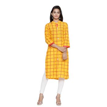 Yellow printed cotton cotton-kurtis 1