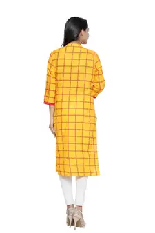 Yellow printed cotton cotton-kurtis