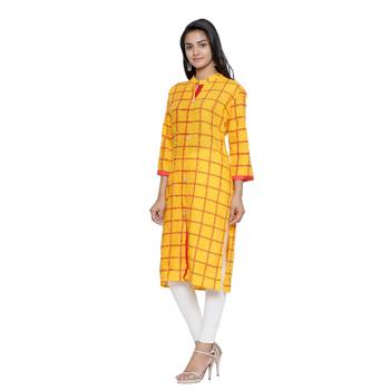 Yellow printed cotton cotton-kurtis 3