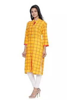 Yellow printed cotton cotton-kurtis