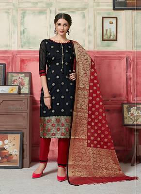 black embroidered jacquard unstitched salwar with dupatta 1