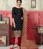 black embroidered jacquard unstitched salwar with dupatta