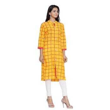 Yellow printed cotton cotton-kurtis 4