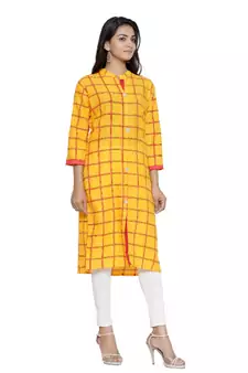 Yellow printed cotton cotton-kurtis