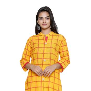 Yellow printed cotton cotton-kurtis 5