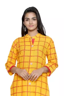 Yellow printed cotton cotton-kurtis