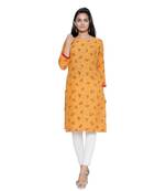 Mustard printed cotton cotton-kurtis