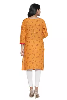 Mustard printed cotton cotton-kurtis