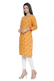 Mustard printed cotton cotton-kurtis