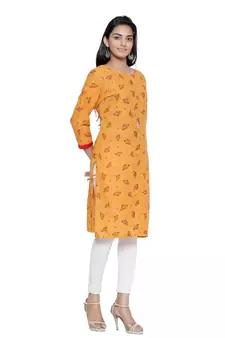 Mustard printed cotton cotton-kurtis