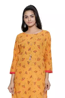 Mustard printed cotton cotton-kurtis