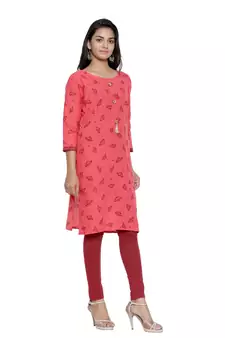 Coral printed cotton cotton-kurtis