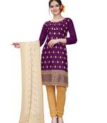 purple embroidered cotton unstitched salwar with dupatta
