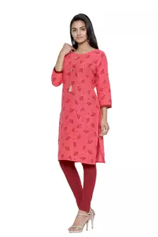 Coral printed cotton cotton-kurtis