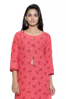 Coral printed cotton cotton-kurtis