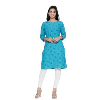Turquoise printed cotton cotton-kurtis 1