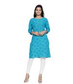 Turquoise printed cotton cotton-kurtis