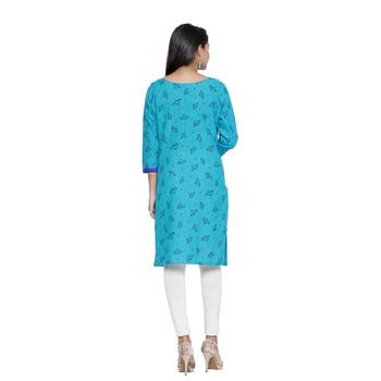 Turquoise printed cotton cotton-kurtis 2