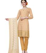 cream embroidered cotton unstitched salwar with dupatta