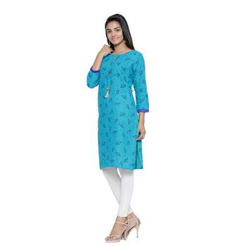 Turquoise printed cotton cotton-kurtis 3