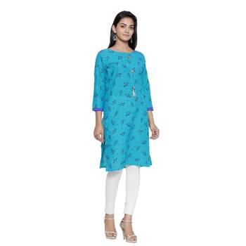 Turquoise printed cotton cotton-kurtis 4