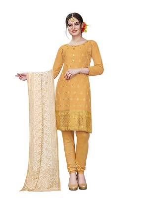 beige embroidered cotton unstitched salwar with dupatta 1
