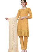 beige embroidered cotton unstitched salwar with dupatta