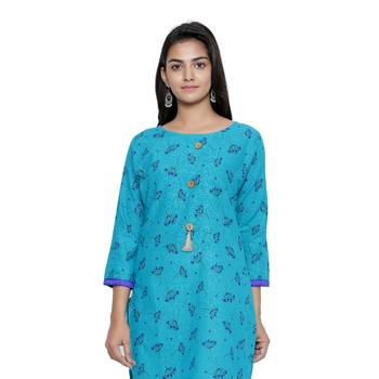 Turquoise printed cotton cotton-kurtis 5