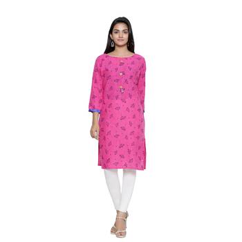 Pink printed cotton cotton-kurtis 1