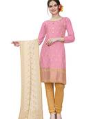 pink embroidered cotton unstitched salwar with dupatta