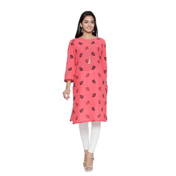 Coral printed cotton cotton-kurtis 1