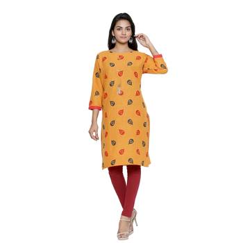 Mustard printed cotton cotton-kurtis 1