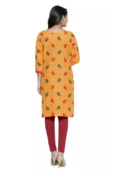Mustard printed cotton cotton-kurtis
