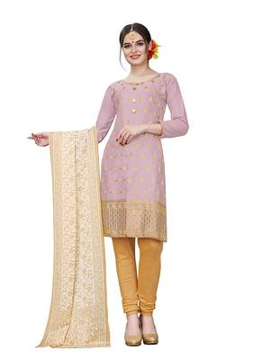 purple embroidered cotton unstitched salwar with dupatta 1