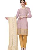 purple embroidered cotton unstitched salwar with dupatta