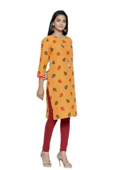 Mustard printed cotton cotton-kurtis