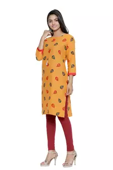 Mustard printed cotton cotton-kurtis