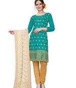 blue embroidered cotton unstitched salwar with dupatta