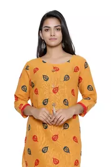 Mustard printed cotton cotton-kurtis