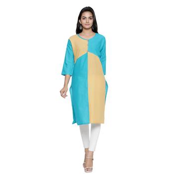 Turquoise printed cotton cotton-kurtis 1
